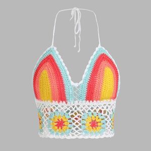 Cider Crochet Rainbow Halter Bralette Boho Top M (NWT)